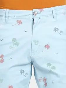 t-base Men Sky Blue Conversational Printed Shorts