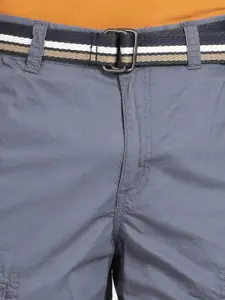 t-base Men Blue Solid Cotton Cargo Shorts
