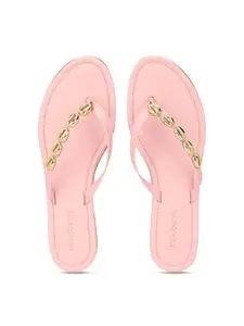 DressBerry Women Pink Embellished Open Toe Flats
