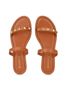 DressBerry Women Tan Striped Open Toe  dazzle Flats