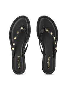 DressBerry Women Black Open Toe Patterned Flats