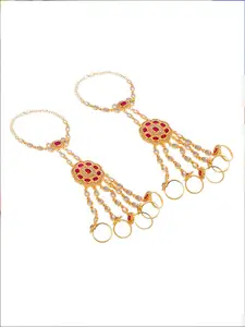 Silvermerc Designs Women Gold-Toned & Red Brass Enamelled Gold-Plated Ring Bracelet