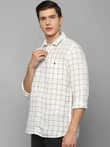 Louis Philippe Jeans Men Cream-Coloured Slim Fit Windowpane Checks Casual Shirt