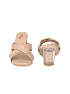 Delize Beige Textured Block Heels