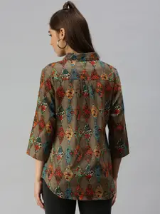 SHOWOFF Women Brown Comfort Slim Fit Floral Printed Casual Shirt