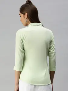 SHOWOFF Women Green Regular Fit Casual Shirt