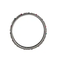 Binnis Wardrobe Set of 2 Silver-Plated Pink & Green Stone Studded Bangles