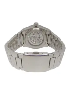 EARNSHAW Men Blue Printed Dial & Silver Toned Stainless Steel Bracelet Style Straps Analogue Automatic Watch