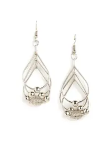Binnis Wardrobe Silver-Toned Teardrop Shaped Drop Earrings