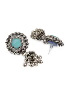 Binnis Wardrobe German Silver Green Dome Shaped Drop Earrings