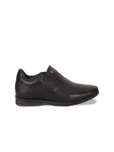 Hush Puppies Men Black Textured Leather Formal Slip-Ons