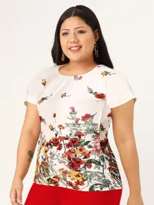 Berrylush White Floral Print Crepe Top