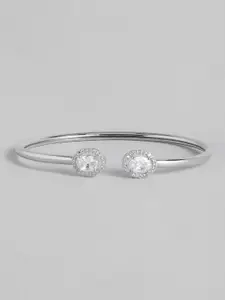 Peora Women Silver-Toned & Transparent American Diamond Silver-Plated Kada Bracelet