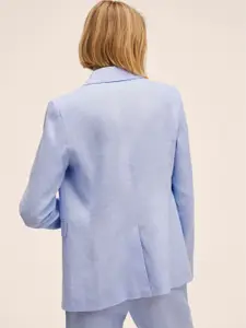 MANGO Women Blue Solid Single-Breasted Longline Blazer