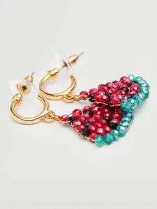 MANGO Gold-Toned & Red Beaded Watermelon Quirky Drop Earrings