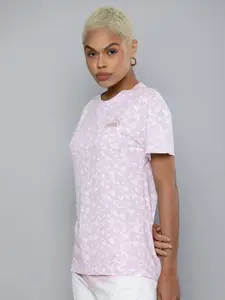 Puma Women Pink & White Floral Printed Essential T-shirt