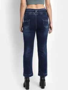 Next One Women Navy Blue Jean Straight Fit Mid-Rise Light Fade Stretchable Denim Jeans