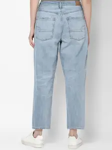 AMERICAN EAGLE OUTFITTERS Women Blue Highly Distressed Heavy Fade Pure Cotton Crop Jeans