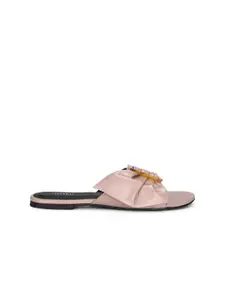 FOREVER 21 Women Pink Solid Open Toe Flats with Buckle