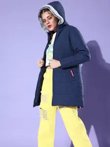 The Roadster Lifestyle Co. Women Longline Puffer Jacket With Hood