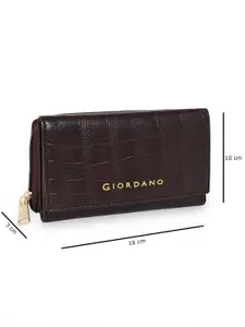 GIORDANO Women Brown Textured PU Three Fold Wallet