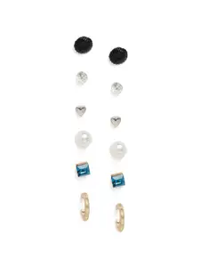 Zaveri Pearls Women Multicoloured Set of 12 Silver Plated Contemporary Studs Earrings