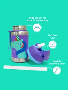 Rabitat Kids Purple & Blue Printed Steel Play Stainless Steel Sipper Water Bottle- 350 ml