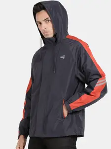 t-base Men Navy Blue Solid Waterproof Rain Jacket