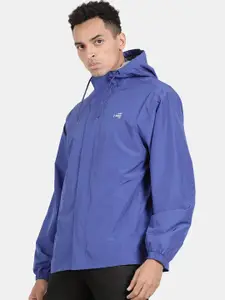 t-base Men Blue Solid Waterproof Rain Jacket