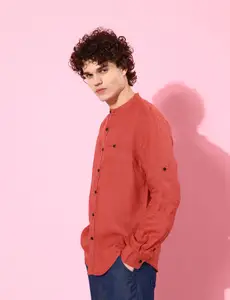 The Roadster Lifestyle Co. Men Rose Pure Lenin Long Sleeves Casual Shirt