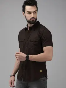 The Roadster Lifestyle Co. Men Coffee Brown Camouflage Printed Pure Cotton Casual Shirt