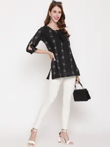 AKIMIA Black Pure Cotton Jacquard Handloom Thread Work Kurti