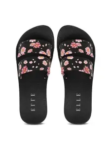 ELLE Women Black & Pink Printed Sliders