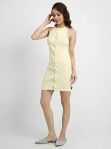 FOREVER 21 Yellow Bodycon Lace-Up Pure Cotton Mini Dress
