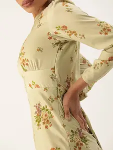 FOREVER 21 Women Green & Multicoloured Floral Print Casual A-Line Dress