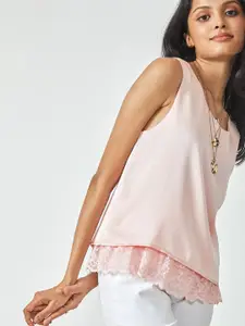 The Label Life Pink Satin Lace Insert Tank Top