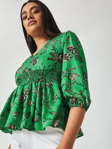 The Label Life Emerald Green Floral Peplum Top