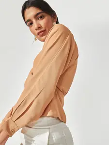 The Label Life Beige Kimono Sleeve Wrap Top