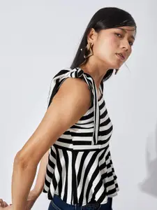 The Label Life Multicoloured Striped Monochrome Peplum Tie Up Top