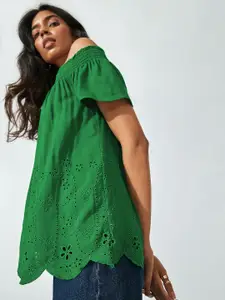 The Label Life Green Off-Shoulder Schiffli Bardot Top