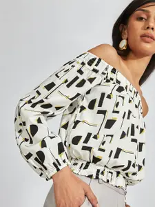 The Label Life White Monochrome Off Shoulder Crop Top
