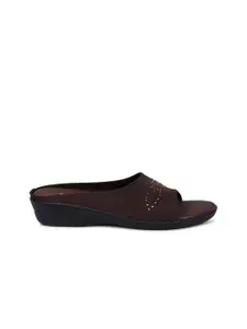 Bata Women Brown Embellished Open Toe Flats