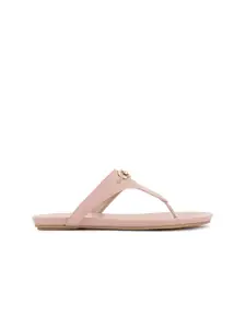 Bata Women Peach-Coloured Colourblocked T-Strap Flats