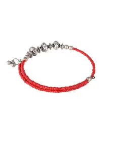 Silvermerc Designs Women Red Brass Oxidised Silver-Plated Wraparound Bracelet