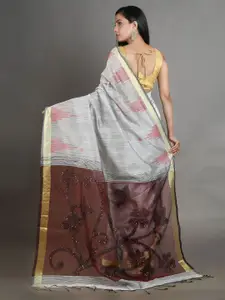 Arhi Grey & Brown Woven Design Sequinned Zari Saree