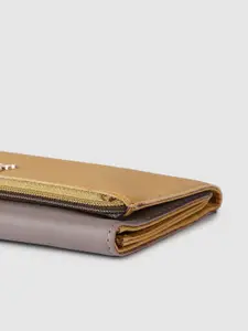 Baggit Women Mustard & Taupe Colorblock Tri-Fold Wallet || Mobile Wallet