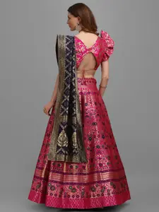 PURVAJA Pink & Navy Blue Semi-Stitched Lehenga & Unstitched Blouse With Dupatta