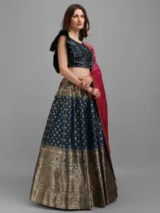 PURVAJA Teal & Pink Semi-Stitched Lehenga & Unstitched Blouse With Dupatta