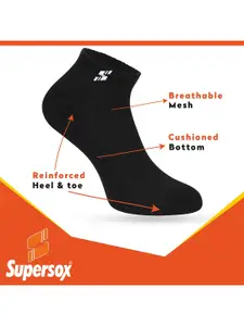 Supersox Men Pack Of 3 Black Solid Ankle-Length Cotton Socks