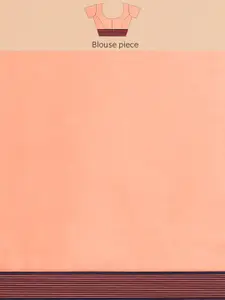 Silk Land Peach-Coloured & Navy Blue Woven Design Cotton Jamdani Saree